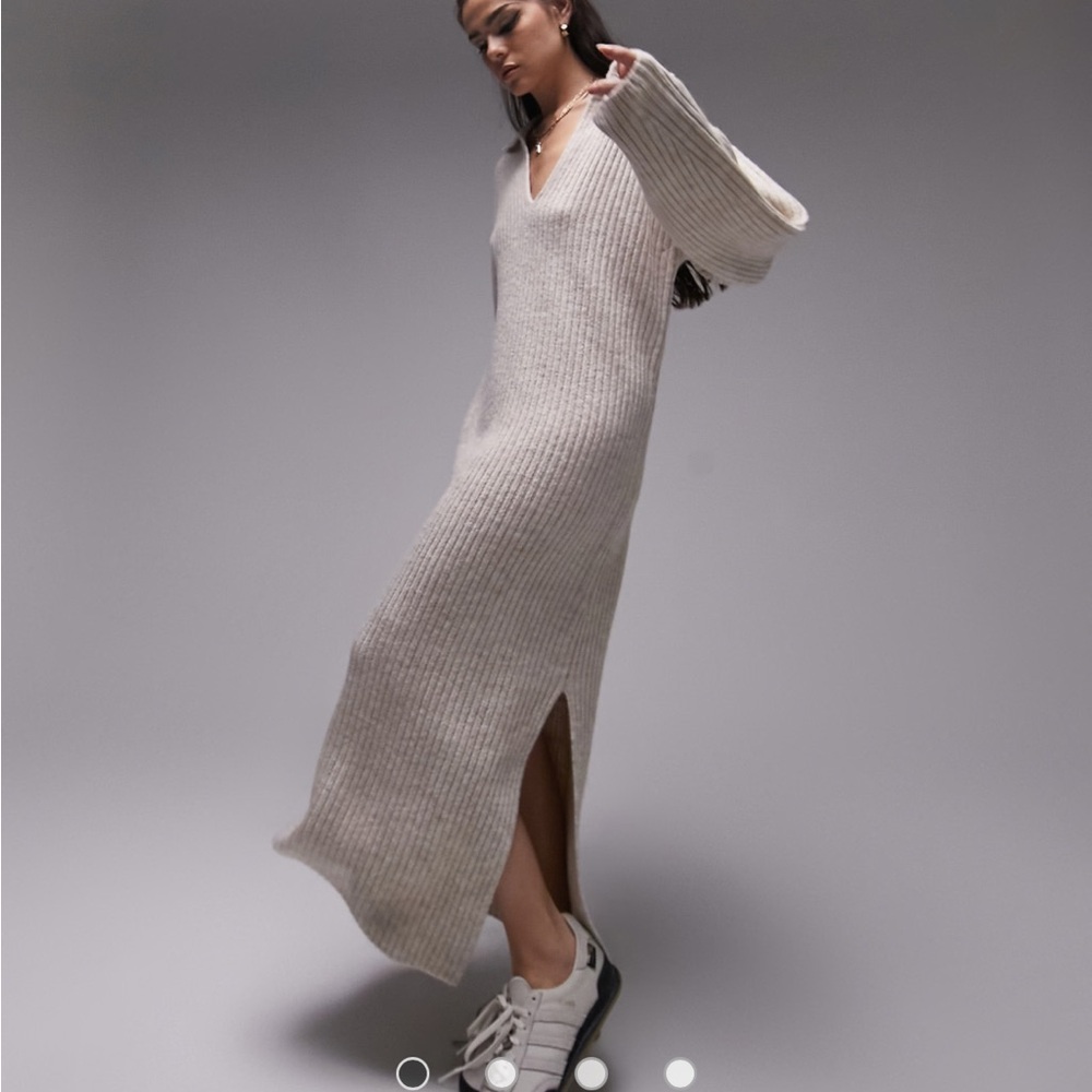 Topshop Cream Ribbed Sweater Dress